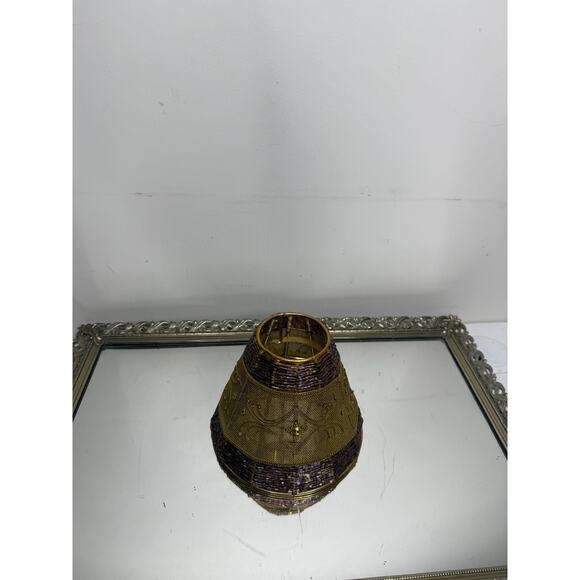 Gorgeous Vintage Purple Seedbeaded and Gold Mesh and Gold Metalwork Shade - Picture 10 of 10